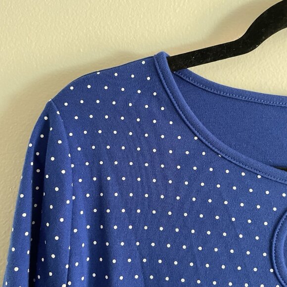 Quacker Factory Sz L Blue Polka Dot Pearl Charm Keyhole 3/4 Sleeve T-Shirt NWOT - Picture 7 of 11